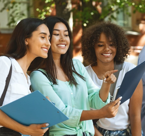 students talking and laughing